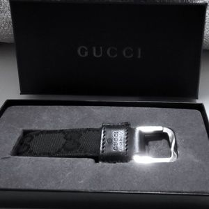 Gucci Black Monogram /Leather Key Chain   Authentic